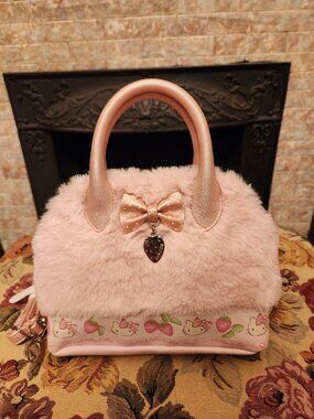 Hello Kitty pink strawberry faux fur bag